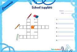 School supplies - Mots fléchés - Lexique / vocabulaire - Crosswords : 4ème, 5ème Harmos - PDF à imprimer