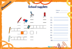 School supplies - Mots fléchés - Lexique / vocabulaire - Crosswords : 6ème, 7ème Harmos - PDF à imprimer