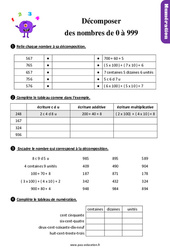 Décomposer les nombres de 0 à 999 - Exercices, révisions : 4ème Harmos - PDF à imprimer