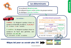 Les déterminants - Cours, Leçon, trace écrite : 5ème Harmos - PDF gratuit à imprimer