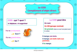 Le COD - Fiches complément d’objet direct - Affiche : 6ème, 7ème Harmos - PDF à imprimer