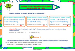 Multiplier un nombre décimal par 10, 100 et 1000 - Affiche : 6ème, 7ème Harmos - PDF à imprimer