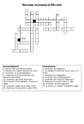 Mots croisés les inventions du XIXe siècle - La révolution industrielle - XIX ème siècle - Fiches Exercices : 7ème Harmos - PDF à imprimer
