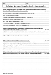 Propositions subordonnées circonstancielles - Examen Contrôle avec le corrigé : 11ème Harmos - PDF à imprimer