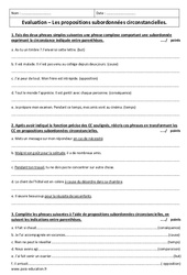 Propositions subordonnées conjonctives circonstancielles - Examen Evaluation : 11ème Harmos - PDF à imprimer