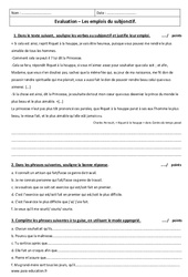 Emplois du subjonctif - Examen Contrôle  : 11ème Harmos - PDF à imprimer