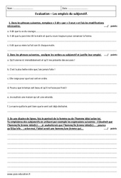 Emplois du subjonctif - Examen Evaluation avec le corrigé : 11ème Harmos - PDF à imprimer