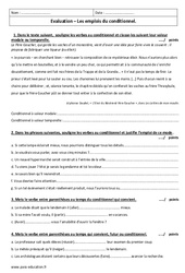 Emplois du conditionnel - Examen Contrôle  : 11ème Harmos - PDF à imprimer