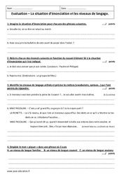 Situation d'énonciation - Niveaux de langage - Examen Contrôle  : 11ème Harmos - PDF à imprimer