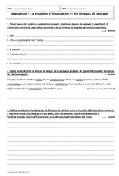 Niveaux de langage - Situation d'énonciation - Examen Evaluation avec le corrigé : 11ème Harmos - PDF à imprimer