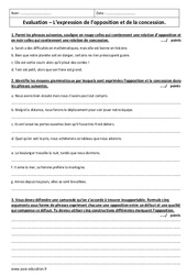 Expression de l'opposition et de la concession - Examen Contrôle  : 11ème Harmos - PDF à imprimer