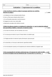 Expression de la condition - Examen Contrôle  : 11ème Harmos - PDF à imprimer