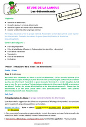 Séquence - Fiche de préparation Les déterminants - Étude de la langue - Séquence - Fiche de préparation : 5ème Harmos - PDF à imprimer