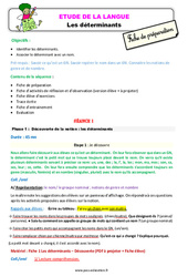 Séquence - Fiche de préparation Les déterminants - Étude de la langue - Séquence - Fiche de préparation : 4ème Harmos - PDF à imprimer