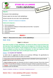 Séquence - Fiche de préparation L'ordre alphabétique - chercher un mot dans le dictionnaire - Étude de la langue - Séquence - Fiche de préparation : 5ème Harmos - PDF à imprimer