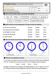 Les unités de mesure de durées - Examen Evaluation avec la correction : 4ème Harmos - PDF à imprimer