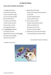 Le chat et l'oiseau - Lecture - Poésie : 8ème Harmos - PDF à imprimer