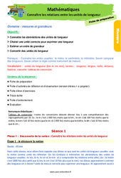Connaître les relations entre les unités de longueur - Séquence - Fiche de préparation : 4ème Harmos - PDF à imprimer