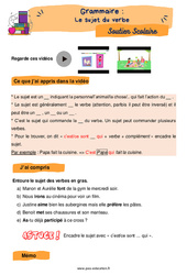 Le sujet du verbe - Soutien scolaire pour les élèves en difficulté : 5ème Harmos - PDF à imprimer