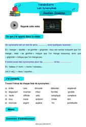 Les synonymes - Soutien scolaire pour les élèves en difficulté. : 6ème Harmos - PDF à imprimer