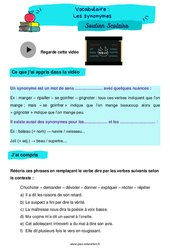 Les synonymes - Soutien scolaire pour les élèves en difficulté. : 7ème Harmos - PDF à imprimer