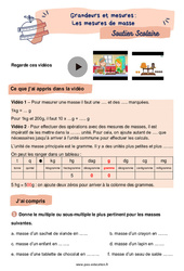 Les mesures de masse - Soutien scolaire pour les élèves en difficulté. : 6ème Harmos - PDF à imprimer