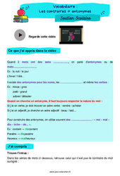 Les contraires = antonymes - Soutien scolaire pour les élèves en difficulté. : 7ème Harmos - PDF à imprimer