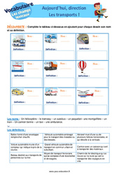 Aujourd’hui, direction les transports ! - Les champs lexicaux : 4ème, 5ème Harmos - PDF à imprimer