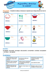 Aujourd'hui, direction la cuisine ! - Les champs lexicaux : 4ème, 5ème Harmos - PDF à imprimer