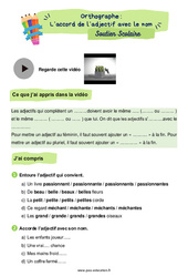 L’accord de l’adjectif avec le nom - Soutien scolaire pour les élèves en difficulté. : 5ème Harmos - PDF à imprimer