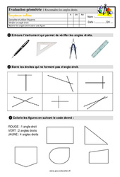 Reconnaître l’angle droit - Examen Evaluation avec la correction : 4ème Harmos - PDF à imprimer