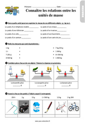 Connaître les relations entre les unités de masse - Exercices avec les corrigés : 5ème Harmos - PDF à imprimer