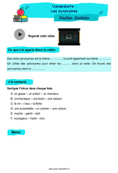 Les synonymes - Soutien scolaire pour les élèves en difficulté. : 4ème Harmos - PDF à imprimer