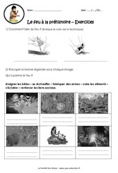 Le feu à la préhistoire - Exercices - Paléolithique : 5ème, 6ème Harmos - PDF à imprimer