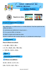 Additionner des nombres décimaux - Soutien scolaire pour les élèves en difficulté. : 7ème Harmos - PDF à imprimer