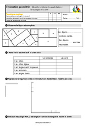 Identifier et tracer des quadrilatères - Fiches le rectangle et le carré - Examen Evaluation avec la correction : 5ème Harmos - PDF à imprimer