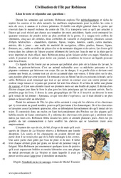 Civilisation de l'île par Robinson - Récit - Lecture : 9eme Harmos - PDF à imprimer