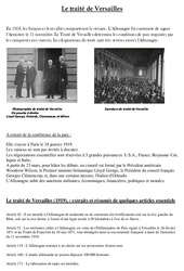 Traité de Versailles - 1ère guerre mondiale - XXe siècle - Exercices : 7ème Harmos - PDF à imprimer