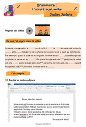 L’accord sujet - verbe - Soutien scolaire pour les élèves en difficulté : 5ème Harmos - PDF à imprimer
