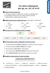 Les mots commençant par ac, ap, af, ef, et of au  - Exercices, révisions : 7ème Harmos - PDF à imprimer