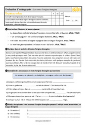 Les noms d’origine étrangère au  - Évaluation, bilan : 7ème Harmos - PDF à imprimer