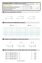 Multiplier deux nombres - Évaluation, bilan : 4ème Harmos - PDF à imprimer