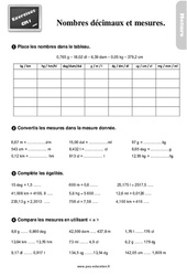 Les nombres décimaux et mesures - Exercices, révisions : 6ème Harmos - PDF à imprimer