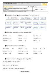 Les nombres décimaux et mesures - Évaluation, bilan : 6ème Harmos - PDF à imprimer