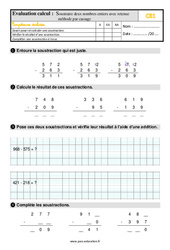 Soustraire deux nombres avec retenue, méthode par cassage - Évaluation, bilan : 4ème Harmos - PDF à imprimer