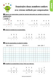 Soustraire deux nombres avec retenue, méthode par compensation - Exercices, révisions : 4ème Harmos - PDF à imprimer