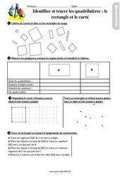 Identifier et tracer des quadrilatères - Fiches le rectangle et le carré - Exercices avec les corrigés : 4ème Harmos - PDF à imprimer