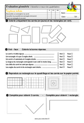 Identifier et tracer des quadrilatères - Fiches le rectangle et le carré - Examen Evaluation avec la correction : 4ème Harmos - PDF à imprimer