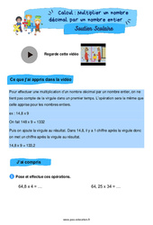 Multiplier un nombre décimal par un nombre entier - Soutien scolaire pour les élèves en difficulté. : 6ème Harmos - PDF à imprimer