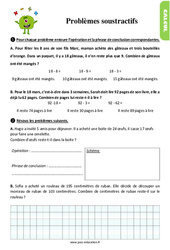 Les problèmes soustractifs - Exercices, révisions : 4ème Harmos - PDF à imprimer